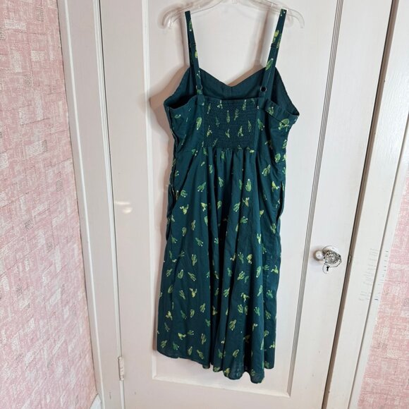 Modcloth Green Cactus Interest Print Strap Cotton Midi Summer Dress sz XL - Picture 6 of 11